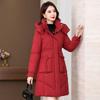 Winter Women Medium To Long Cotton Jacket Thickened Warm Casual Stand Collar Hooded Parker Coat Solid Color Warm Cotton Jacket