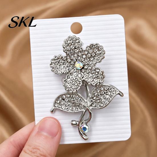 Strong Buckle Brooch Vintage Rhinestone Flower Brooch, Floral Alloy Lapel Pin, Sweater Durable Cardigan Coat Business Suit Decoration, Men Women