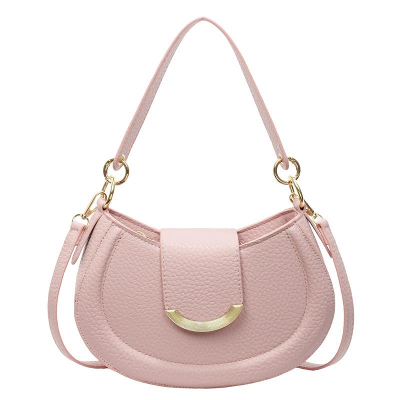 New High-end Lychee Pattern Temperament Saddle Bag Women's Niche Casual Versatile Foreign Style Fashion Messenger Bag