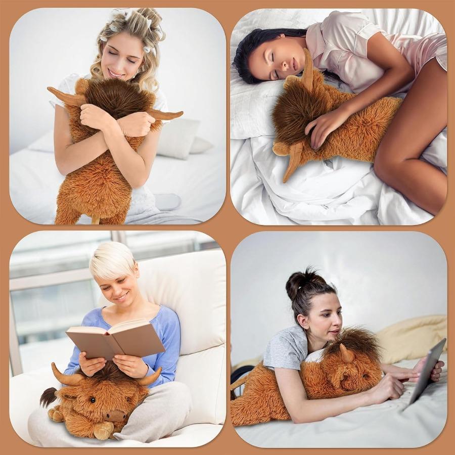 Peluche Vache des Highlands Lestée 1,9 kg Grande 55 cm Oreiller Peluche Bétail conçu pour Adultes Cadeau de Noël Anniversaire Doux Wa