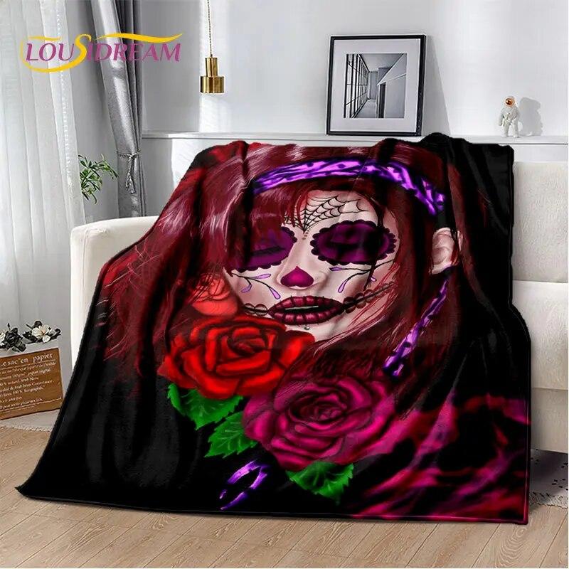 3D Gothic Horror Female Skull Dead Girl Soft Plush Blanket,Flannel Blanket Throw Blanket for Living Room Bedroom Bed Sofa Picnic