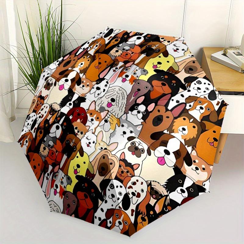 1pc Cartoon Dogs Automatic Folding Umbrella - 8-Rib Iron Frame, Windproof, Portable Sunshade with Plastic Handle for Travel & Outdoor Activi