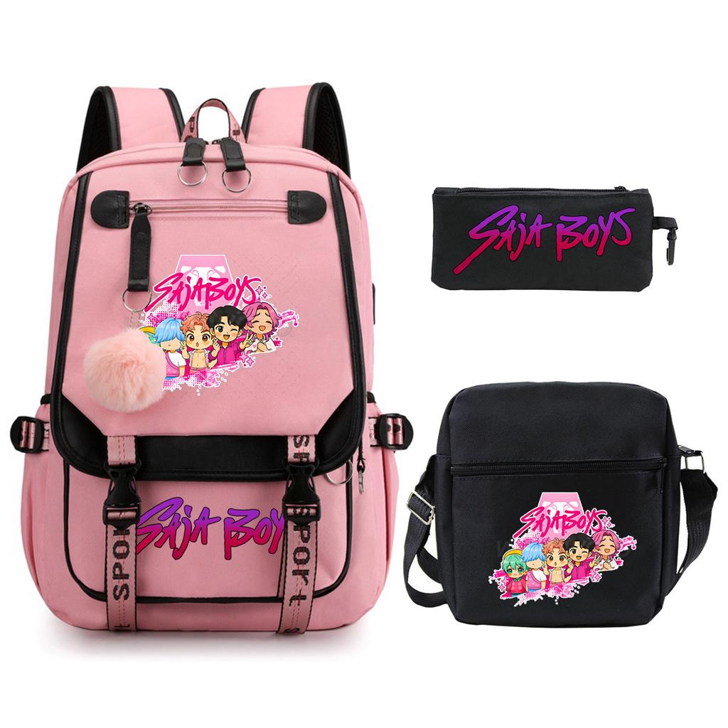K-Pop Anime Cartoon Portable Shoulder Backpack Student Leisure School Bag Three-Piece Set