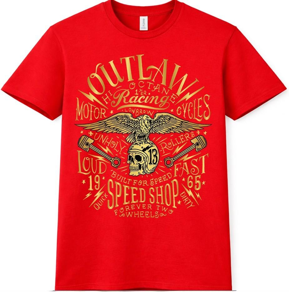 Biker Racing TShirt Vintage Speed Shop Skull Motorcycle Graphic Tee S