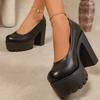 European and American Large Size Ultra-high Heel Waterproof Platform Thick Heel Single Shoes Autumn Round Head PU Foot Cover Fashion Single Shoes