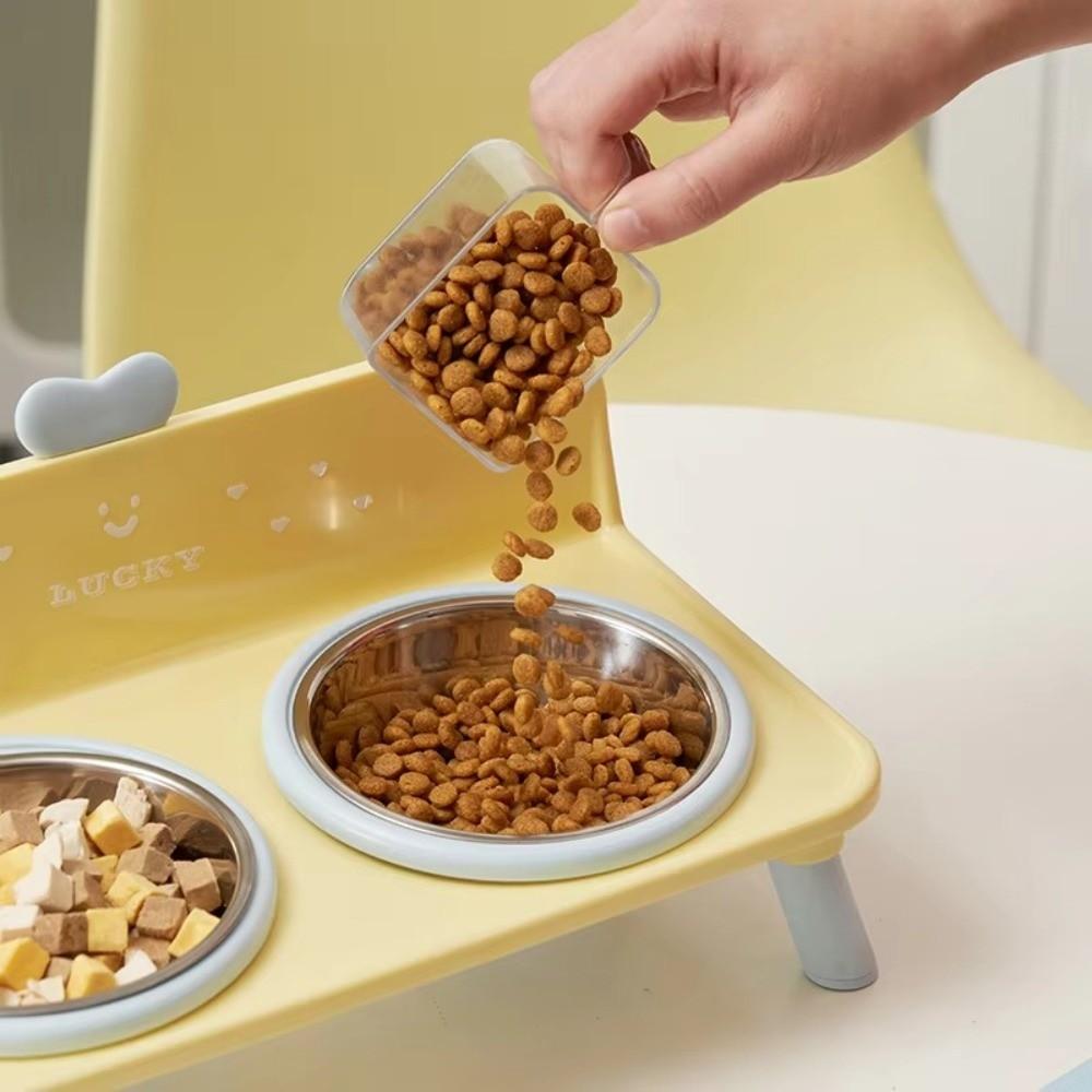 Stainless Steel Cat Bowl Love-heart Double Bowl Cat Feeder Bowl for Puppy and Cat