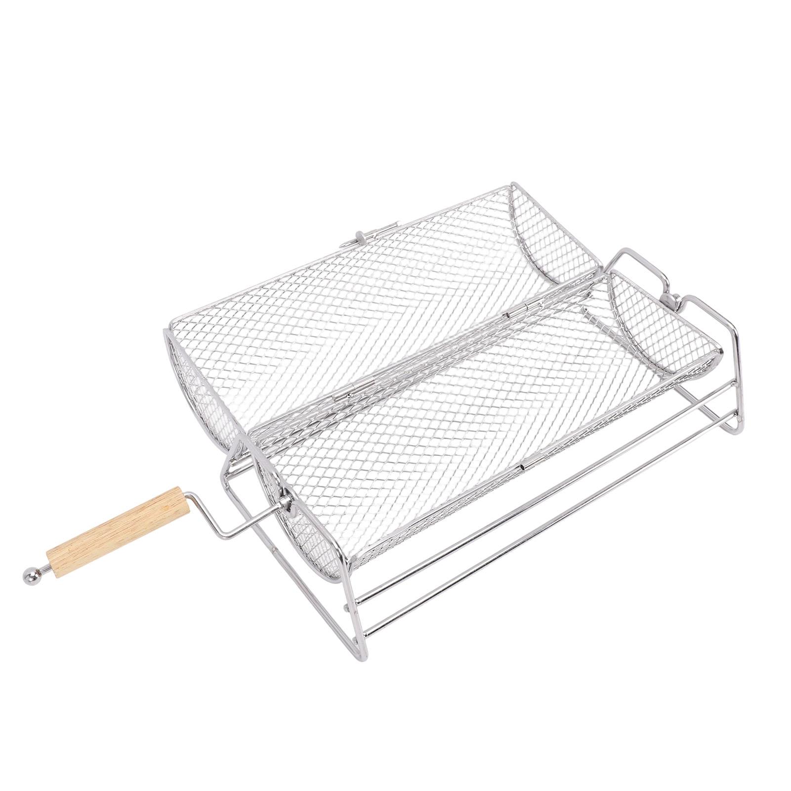 

Rolling Grill Basket Carbon Steel Portable BBQ Net Tube Mesh Cylinder Barbecue Cage with Handle for Outdoor Camping L