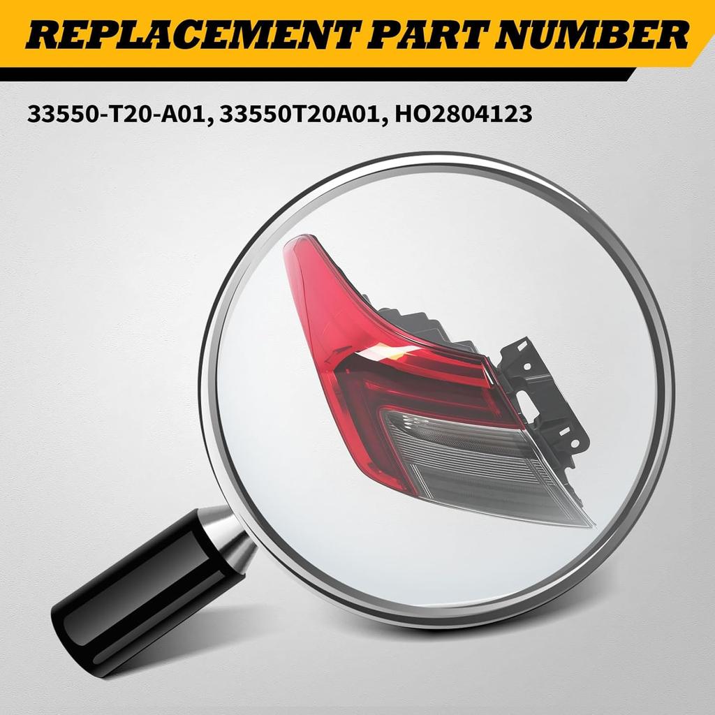 Left Rear Tail Light Assembly for Honda Civic 2025-2025 LX, EX, SI, Touring, Driver Side, 33550T20A01