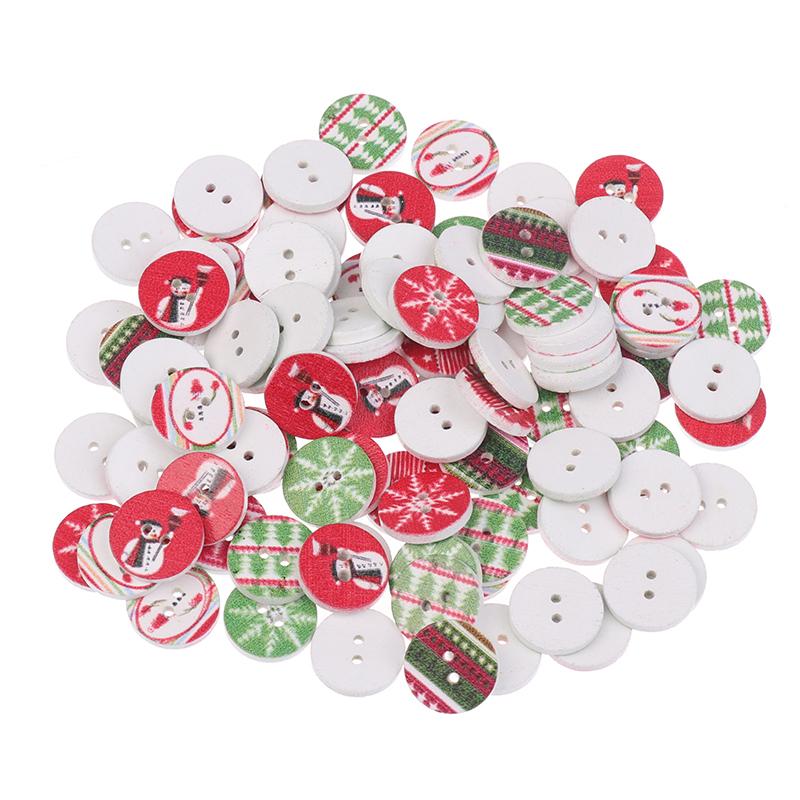 Рождественские Расписные Деревянные Пуговицы, Праздничные Красные и Зеленые Деревянные Пуговицы с Изображением Рождественских Елок, Снежинок и Снеговиков