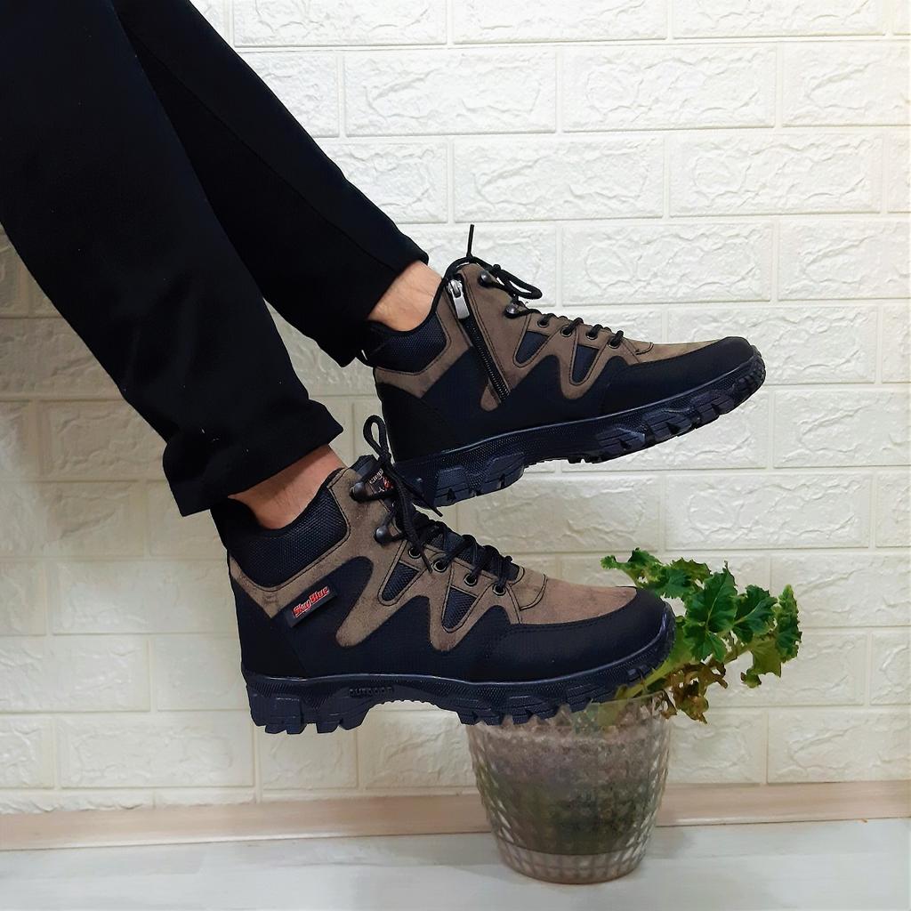 Himmelblau-Braun 0050 rutschfeste Herrenstiefel mit Reißverschluss und Schnürung