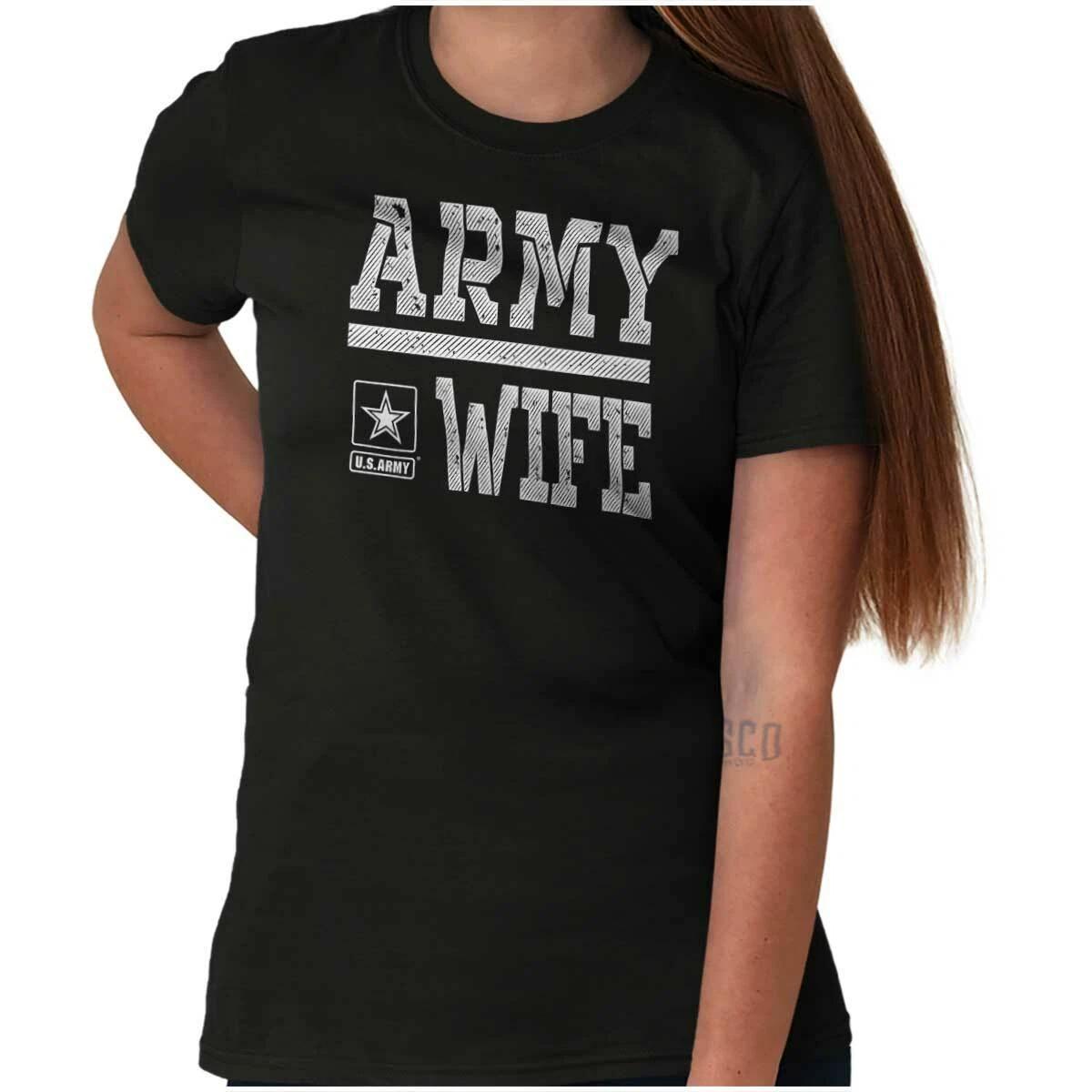 US Army Wife United States Military Logo Womens Graphic Crewneck T Shirt Tee XL