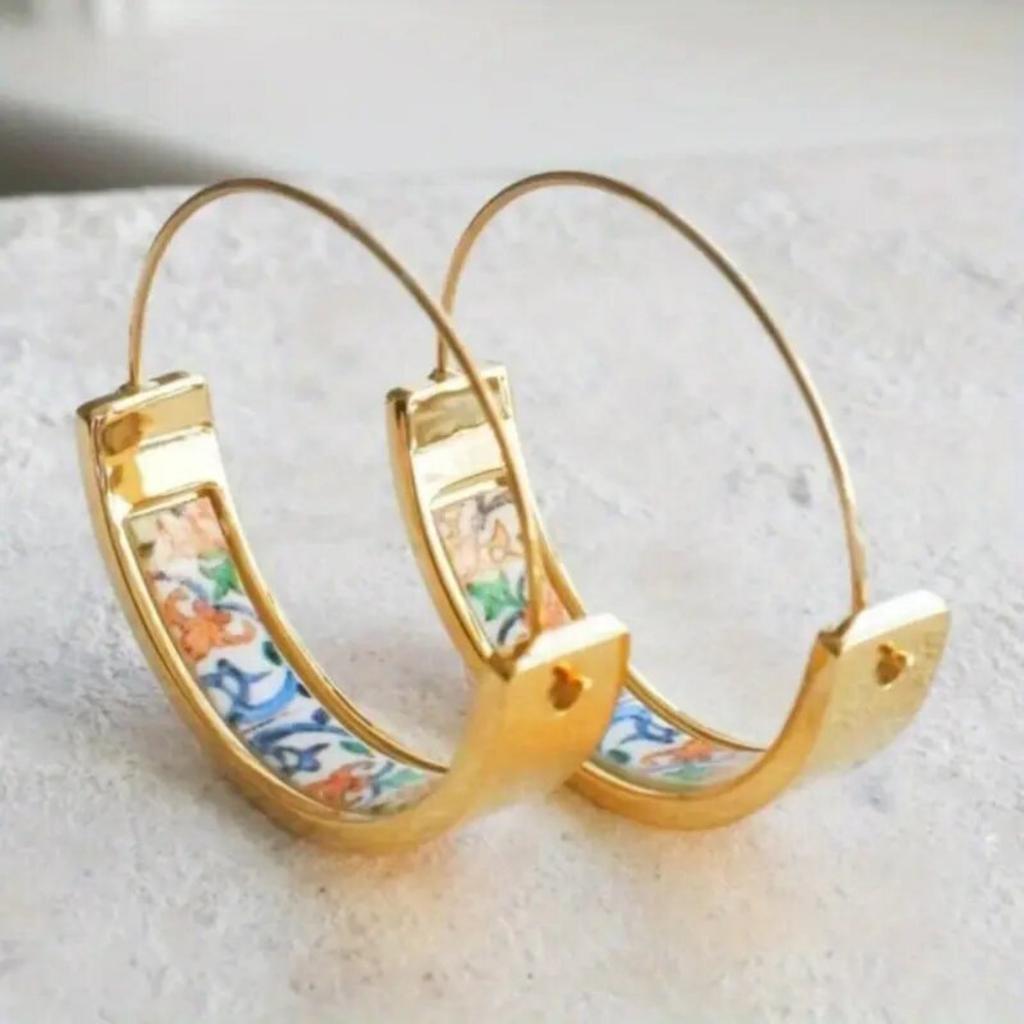 Colorful Floral Enamel Hoop Earrings Bohemian Ethnic Style Women Jewelry