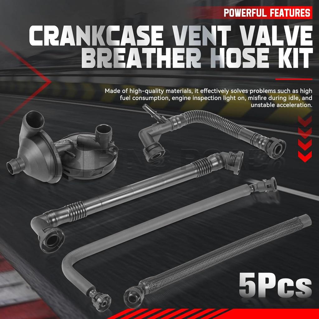 5Pcs Crankcase Vent Valve & Breather Hose Kit 11617504536 + 11611432559 + 11157532649 + 11617504535 + 11617501566 Compatible with BMW 325i 328i 525i