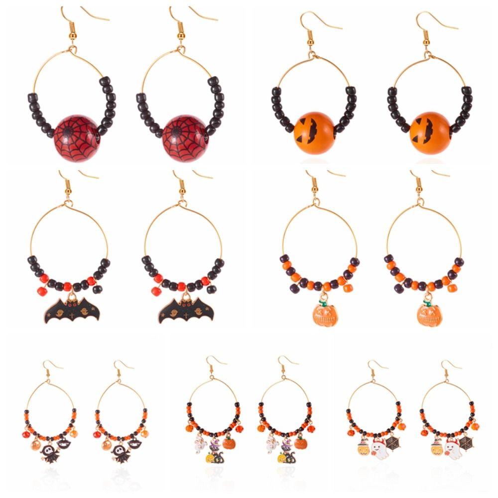 Circle Halloween Earrings Skull Ghost Dangle Earrings Fashion Pumpkin Hoop Earrings Holiday