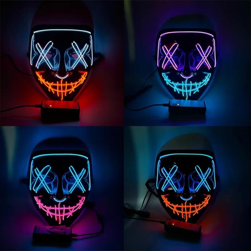 Cold Light Halloween Mask Ghost Dance Led Luminous Black V Mask Masquerade Party Bar Mask Blood Horror Thriller Ghost Face Props