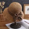Sweet bow embroidered straw hat women's seaside vacation fisherman's hat children's summer hollow breathable straw visor