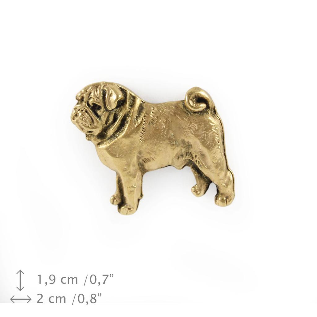 Mops - Hunde-Brosche in dekorativer Schatulle, eleganter vergoldeter Anstecker, Jacken-Pin der Marke Art-Dog