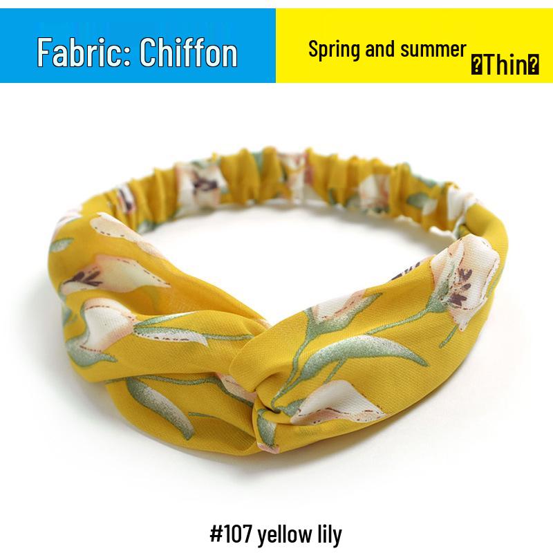 Koreanisches florales Chiffon-Elastik-Stirnband für Damen - Frischer Stil Haaraccessoire
