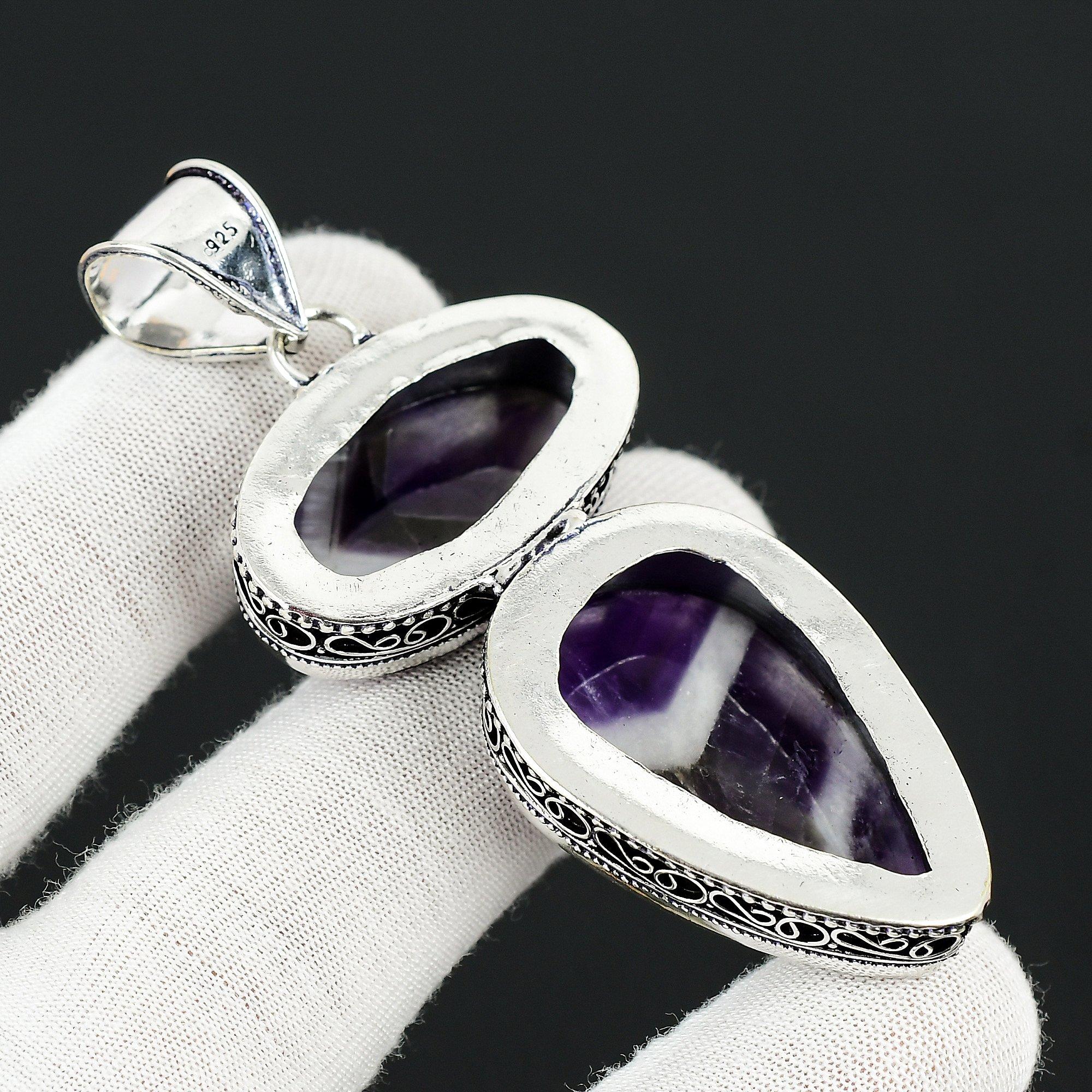 Шеврон Аметист Драгоценный Камень Ручной Работы Стерлингового Серебра 925 Подвеска — фото 5