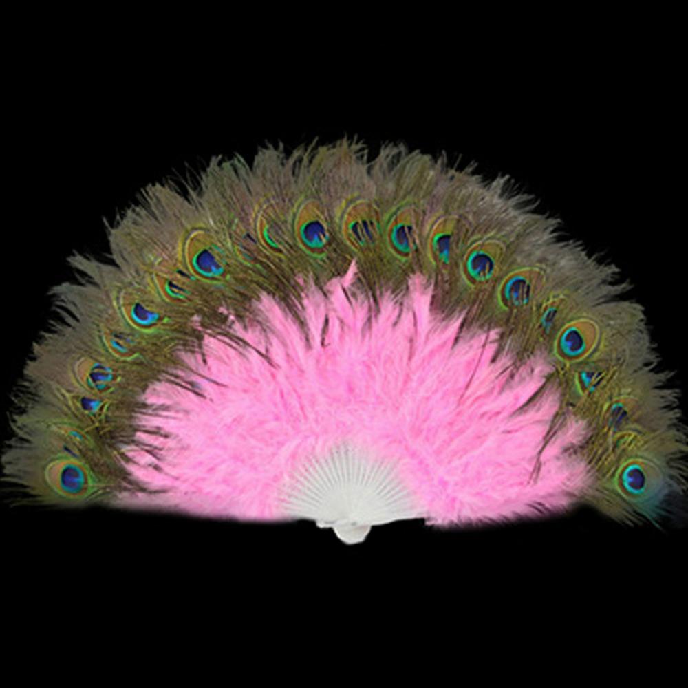 65cm Large Peacock Fur Fan 28 Bones Square Dance Performance Fan  Wedding Party Decoration