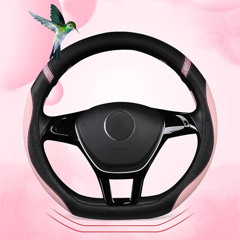 Cxtiy D-Shaped Flat Bottom Steering Wheel Cover For Women Girl - Stylish Car Accessory Non-Slip Car Interior Accessories (Pink)