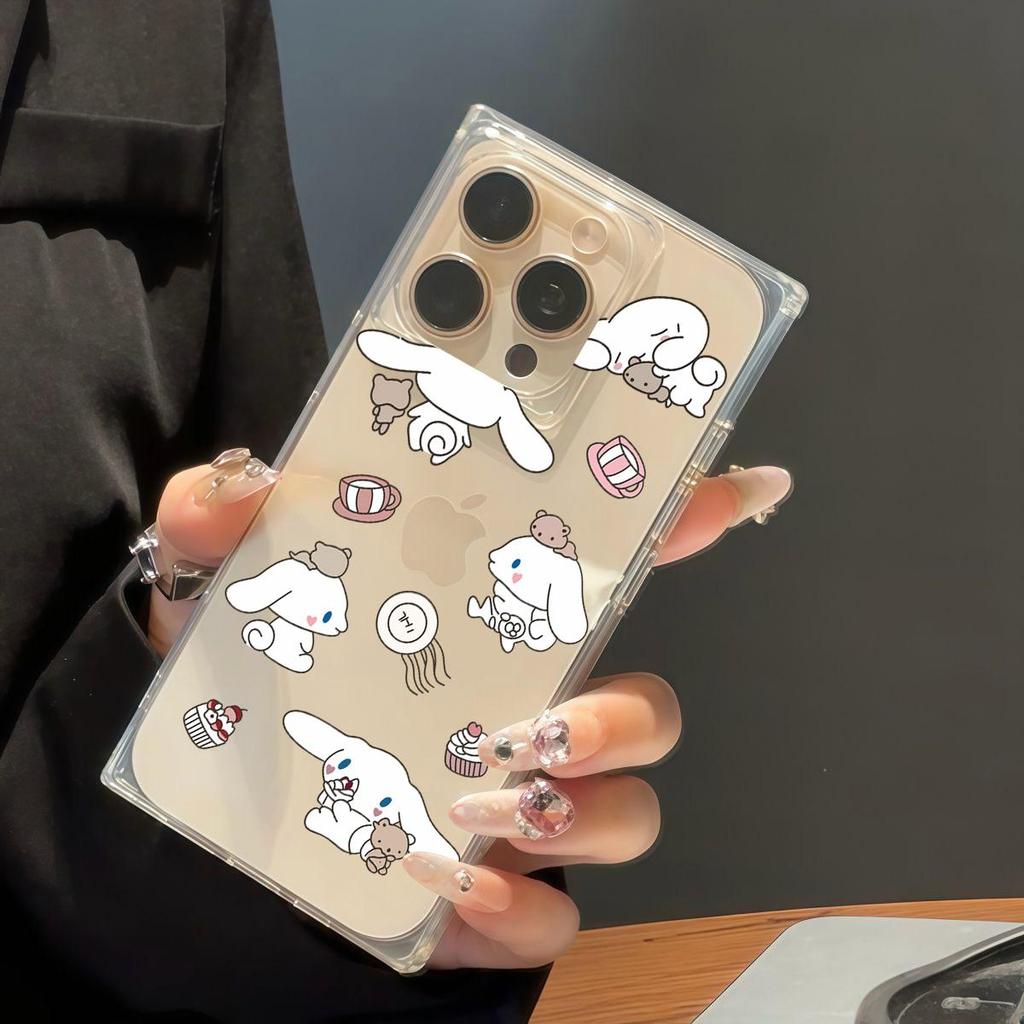 Clear Square Back Tube Case Protection For iPhone 14 Pro Max 12 15 Plus 13 16 ProMax 11 Anti-Oxygen,Big Eared Dog Pattern Casing