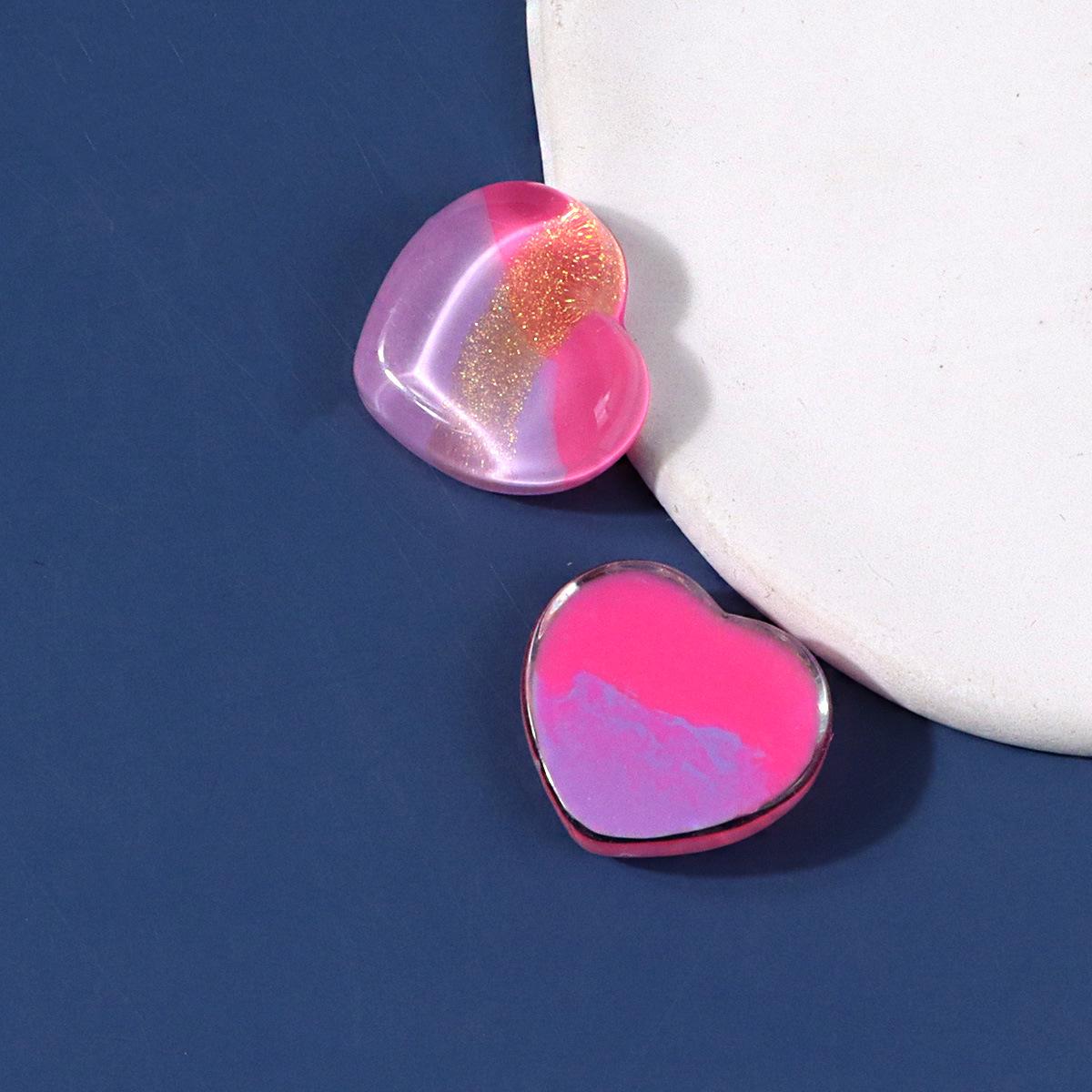 Transparent Sand Glitter Pink Heart Resin Accessories for Earrings, Hair Clips, and Phone Cases