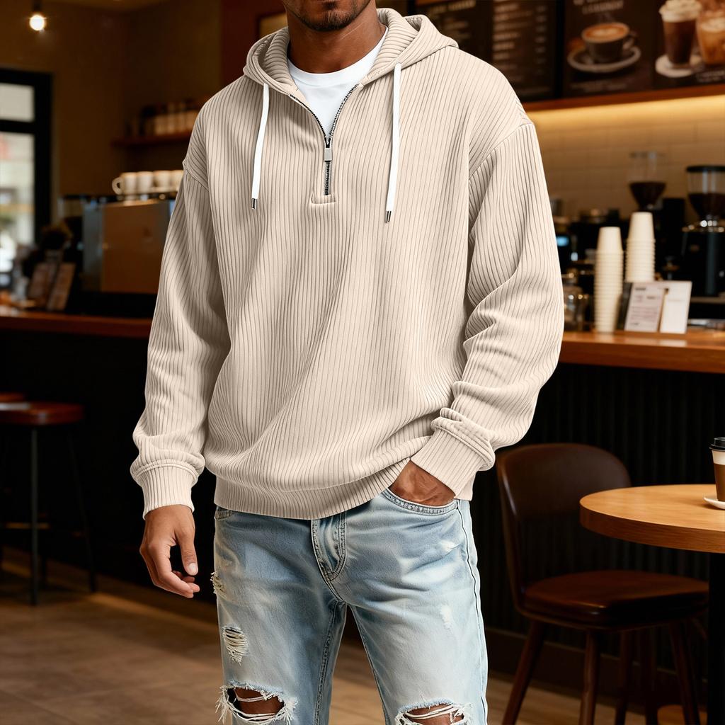Herren Casual einfarbiges Kapuzensweatshirt mit Reißverschluss und langen Ärmeln, Alltags-Reißverschluss-Casual-Langarm-T-Shirt