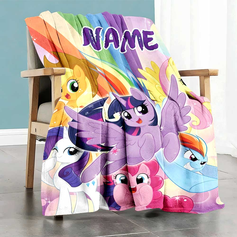 Little Pony (18) Customize Text Blanket Throw Customizable Blanket Soft Warm Cozy Versatile for Sofa Seaside Bedding Office for All Occasions