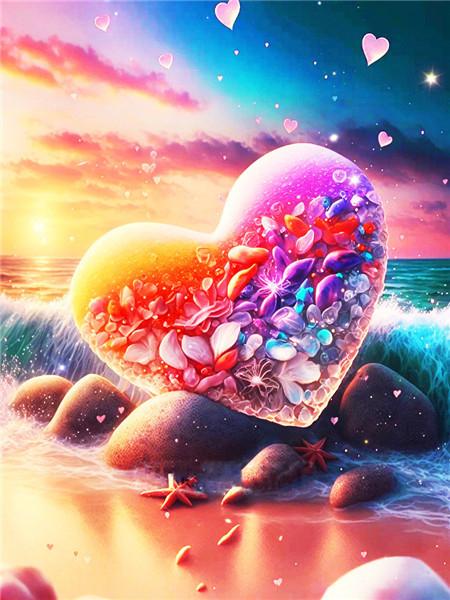 New Arrival Diamond Mosaic Love Stone Embroidery Heart Cross Stitch Seaside Painting Flower Fantasy Landscape Wall Decor