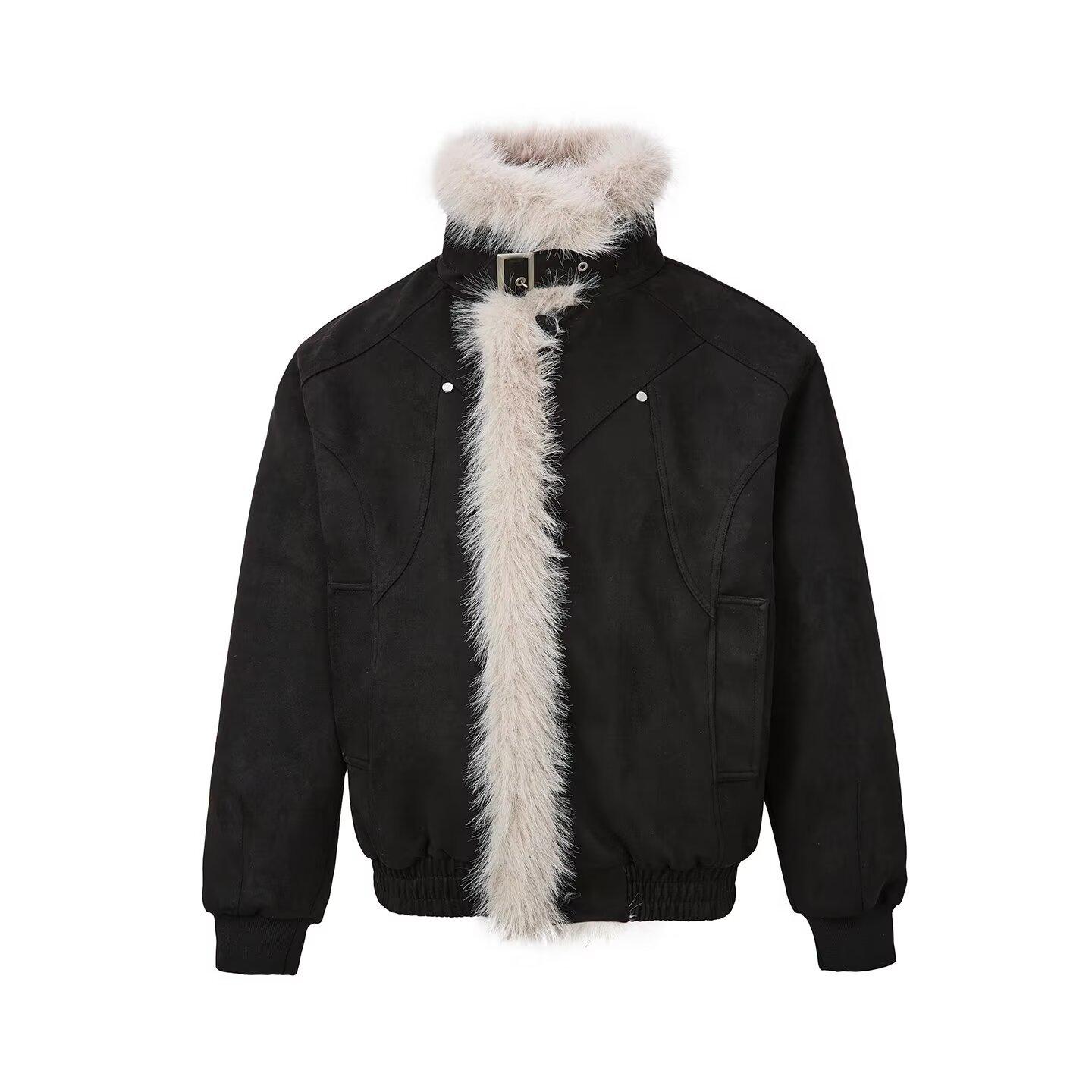 

Men s Winter Hooded Fur Collar Cotton Jacket - American High Street Style Large чорний