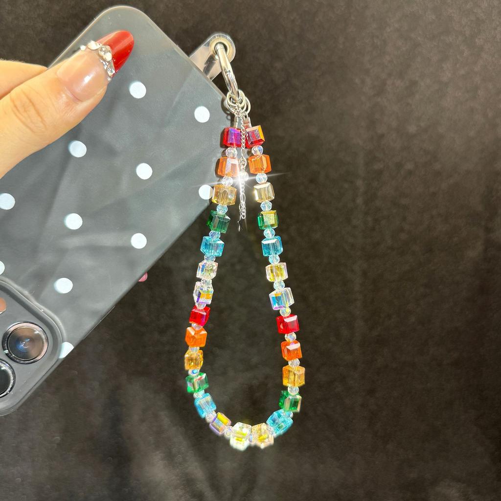 High-end fashion square crystal mobile phone chain hanging decoration hand-beaded hand chain mobile phone case pendant mobile ph