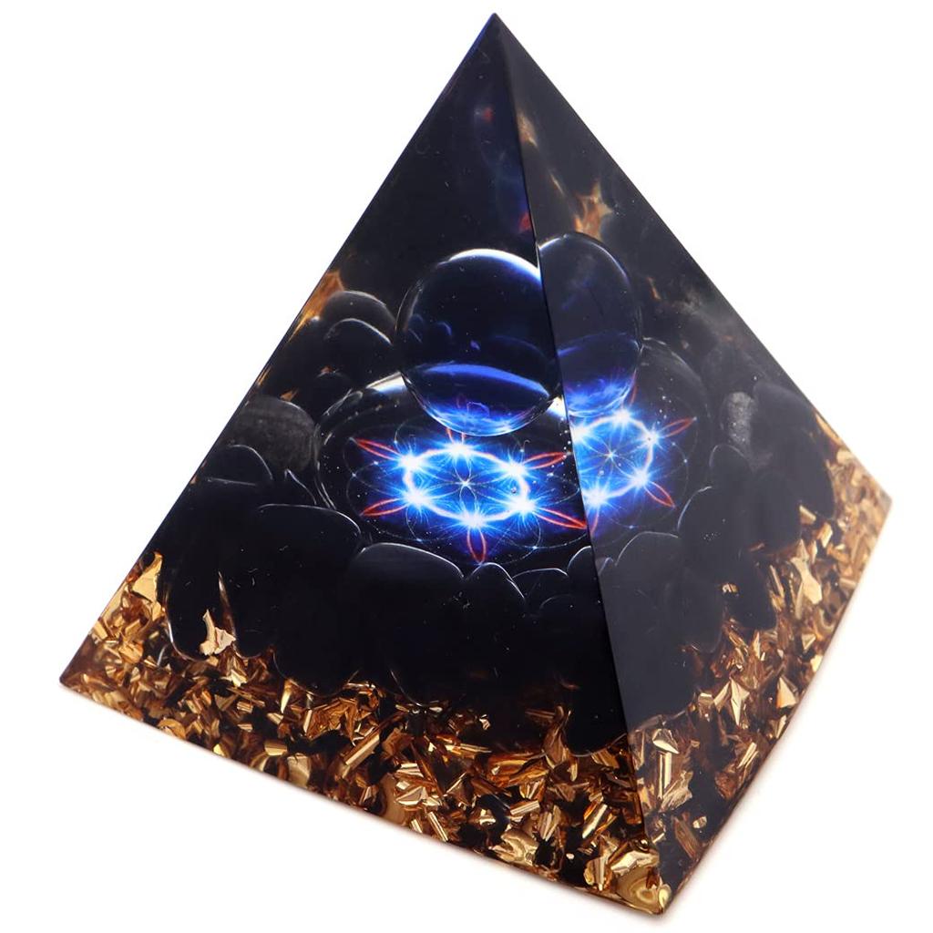 [GOLD STONE] Orgonite Pyramid Figurine, Natural Stone, Power Stone, Purification, Obsidian Pebbles