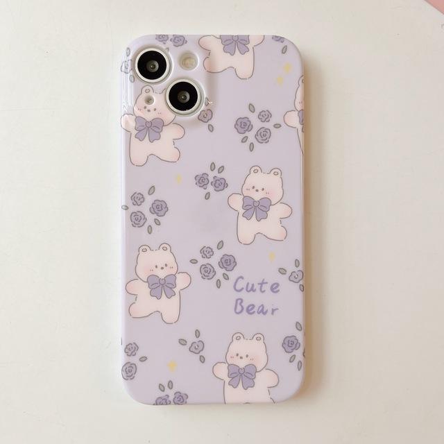

Прохладный противоударный чехол для телефона с милым медведем и фиолетовым цветком для Iphone 13 12 11 Promax 14 Pro Max, милая задняя крышка с рисунком For iphone 12