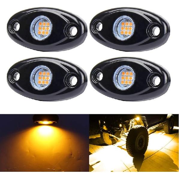 White LED Rock Lights, 4 Pods Neon 12V Waterproof Underglow Underbody Kit Crawler Crawling Dome Exterior Wheel Lights for ATV RZR UTV SUV Off-Road 4-Pods жёлтый