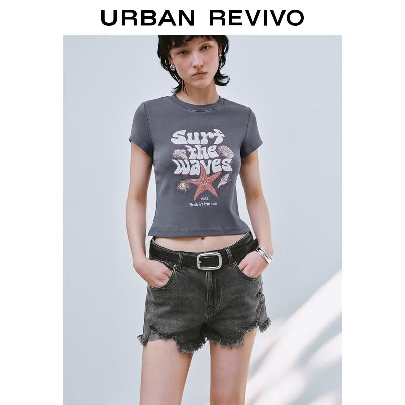 UR 2025 Summer Color Block Print Short Sleeve T-Shirt S