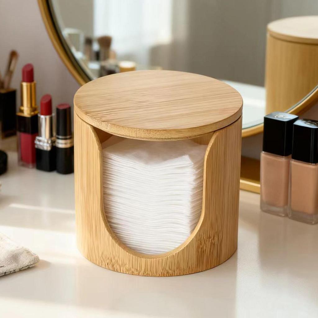 Bamboo Wood Face Pads Storage Box Cotton Round Holder Makeup Cotton Pads Storage Makeup Remover Towel Holder
