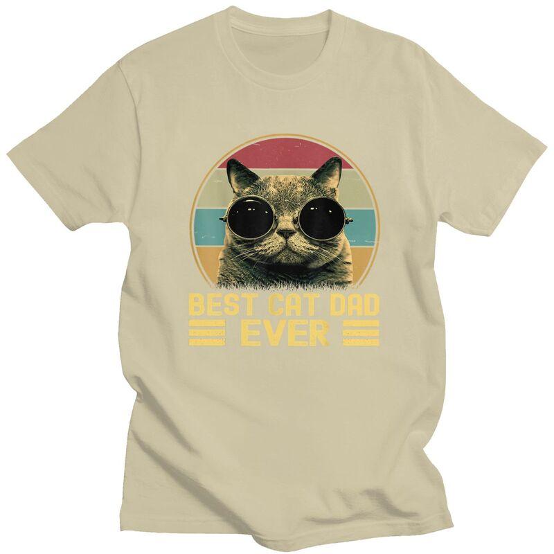 Custom Vintage Best Cat Dad Ever T Shirt for Men 100 Cotton Tshirt Short Sleeves Fathers Day Gift Tshirt Loose Fit Clothing