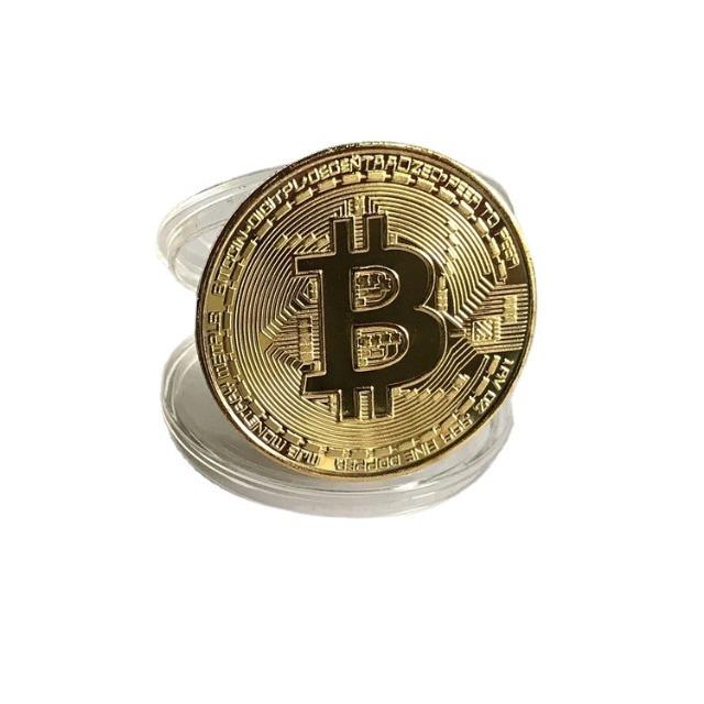 Moneta prezentowa BTC Casascius Bit - pozłacany metal, antyczna imitacja, fizyczny symbol Bitcoina, kolekcjonerska sztuka