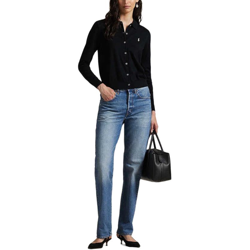 Polo Ralph Lauren FW25 Polo Button-Up Long Sleeve Knit Sweater Women Sweater Black WMPOSWENDW20437-001