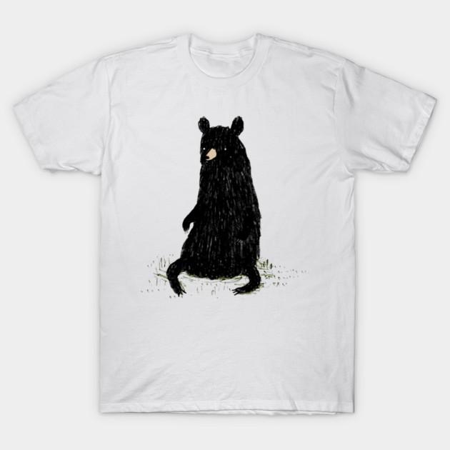 Asian Size Men Black Print T-shirt Black Bear No-Cut Print Cotton Tshirt XL