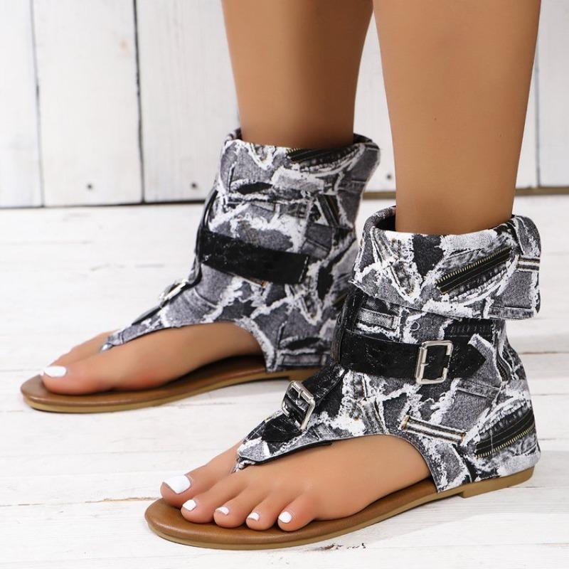 Fashion 2025 New Ladies Clip Toe Flat Roman Comfortable Sandals Belt Large Size High Top Cool Sandals Wedge Slip On Sandals for Women