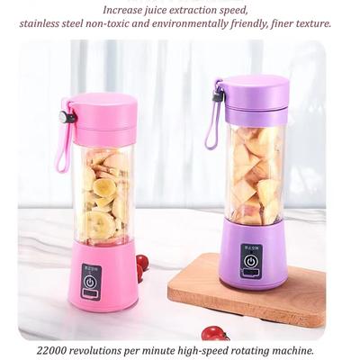 380ml Blue/Pink Mini Portable Blender Milkshake Cup With USB Rechargeable 6 Blades Mini Fruit Juice Mixer Shake Take Juice Cup
