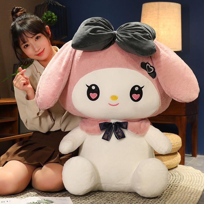 Licensed Sanrio Kuromi My Melody Plush Doll With Bow And Wing Fluffy Stuffed Cartoon Toy Soft Birthday Gift For Girls Anime Fans