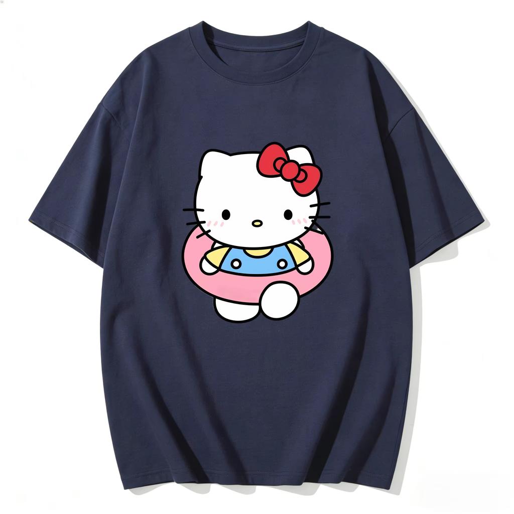 2026 Summer Hello Kitty Cartoon Printed Short Sleeve Pure Cotton Tshirts Womens Family Matching Outfits Harajuku Y2k Tops Tee