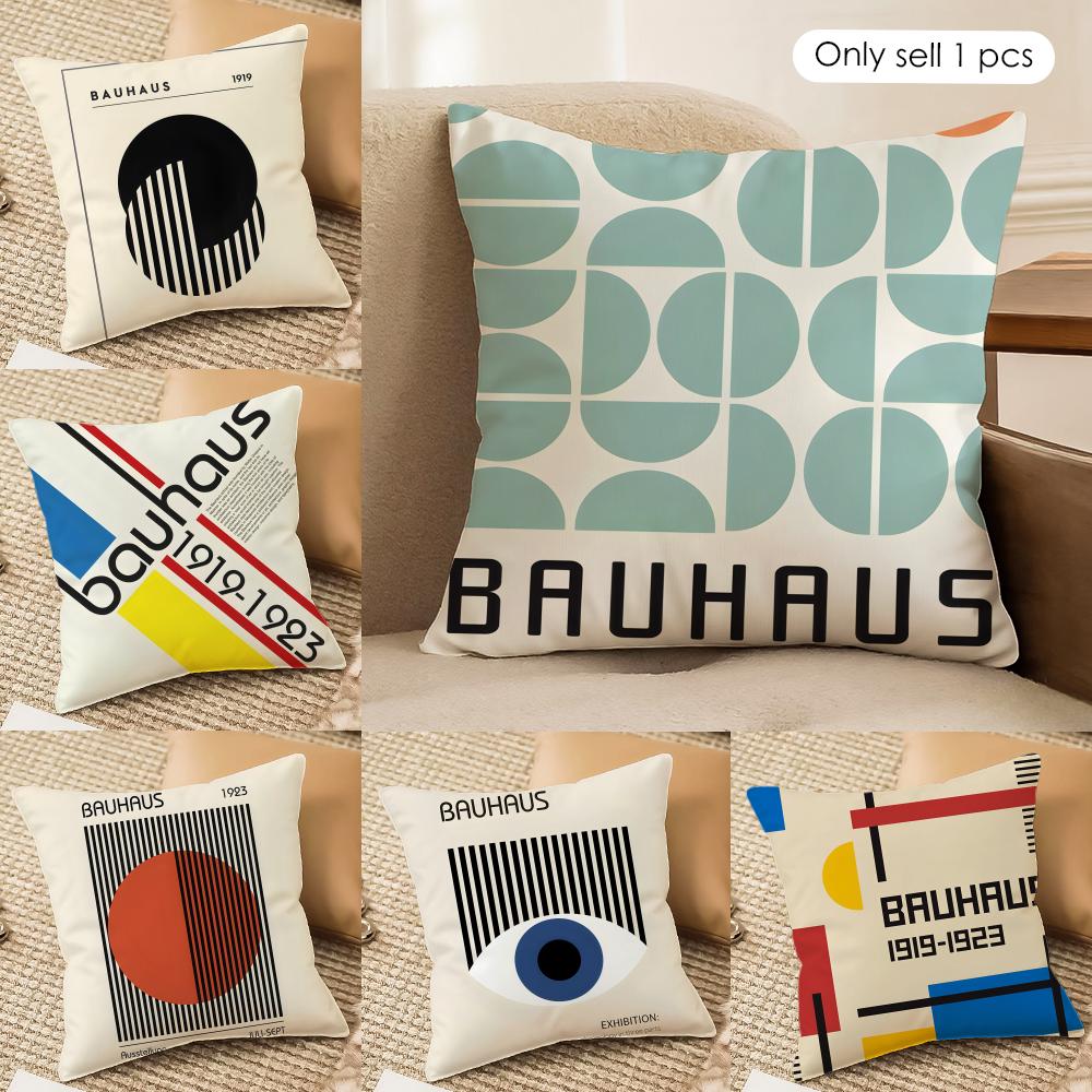 Bauhaus Trendy Lines Cushion Cover Silky Short Plush Invisible Zipper Dustproof Sofa Pillow Case for Home Decor