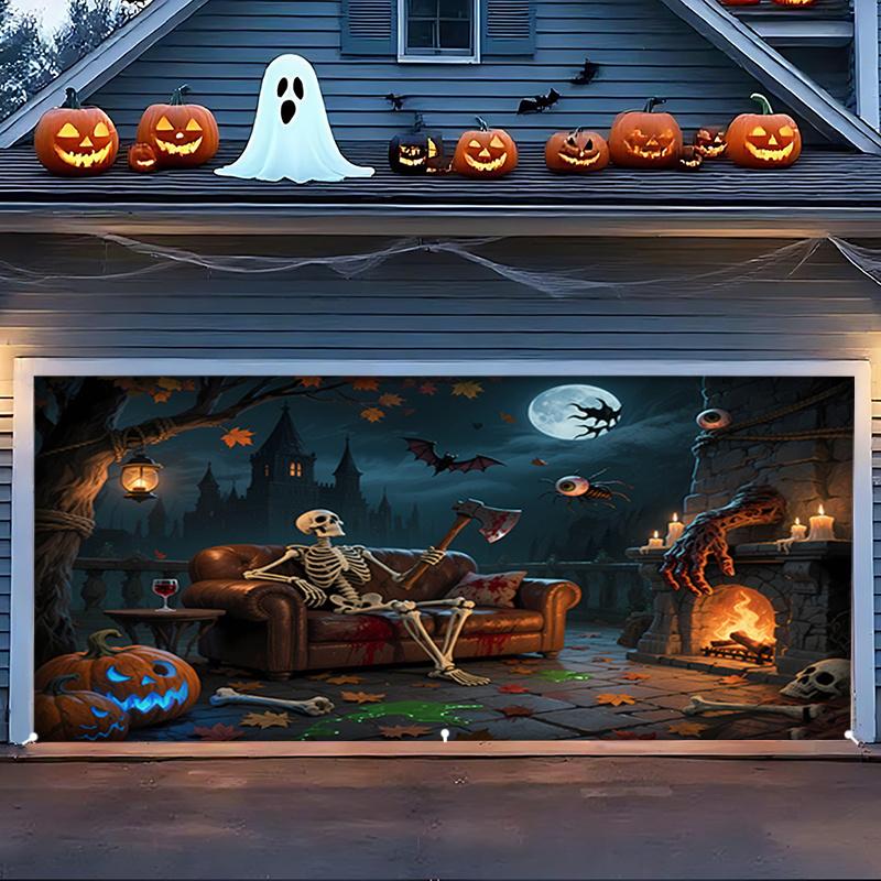 Creepy living room! Halloween garage skulls