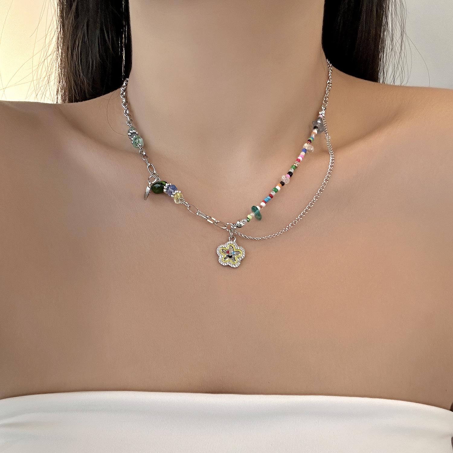 Ожерелье-сердце - Милая цепочка на ключицы с бусинами конфетных цветов в стиле интернет-знаменитостей для девушек (Горячий товар 2026 года в электронной коммерции)