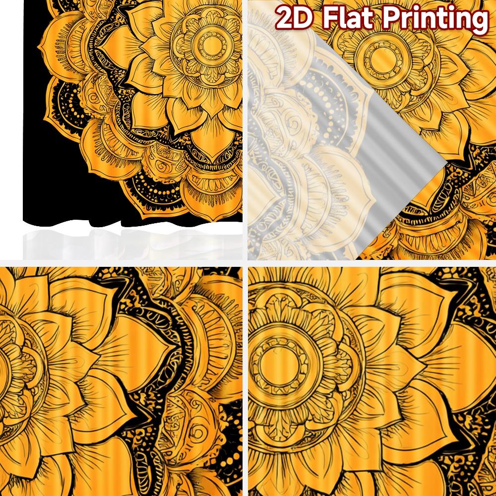 2D FLAT PRINTING 2pcs Curtains (Without Rod) Golden Mandala Design Valentine is day Festival Fashion Curtains Durable Polyester