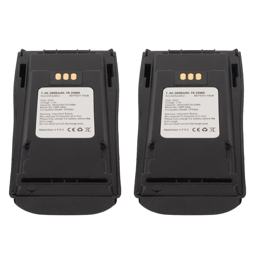 2pcs Walkie Talkie Li Ion Battery 2600mAh 7.4V 2 Way Radio Battery with Belt Clip for Motorola CP040 CP150 CP200 CP380